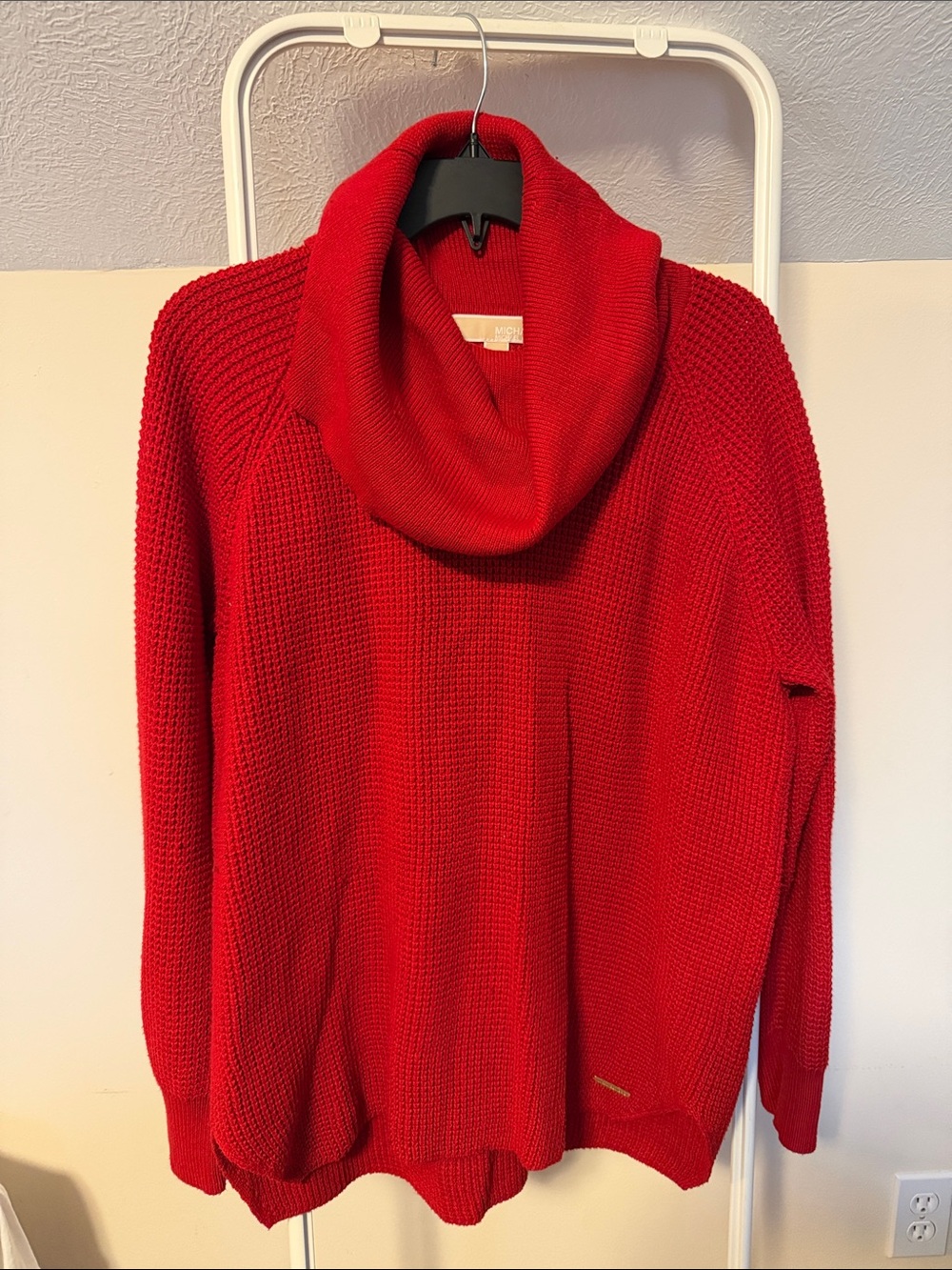 Michael Kors  red cotton blend cowl neck seed stitch sweater size L